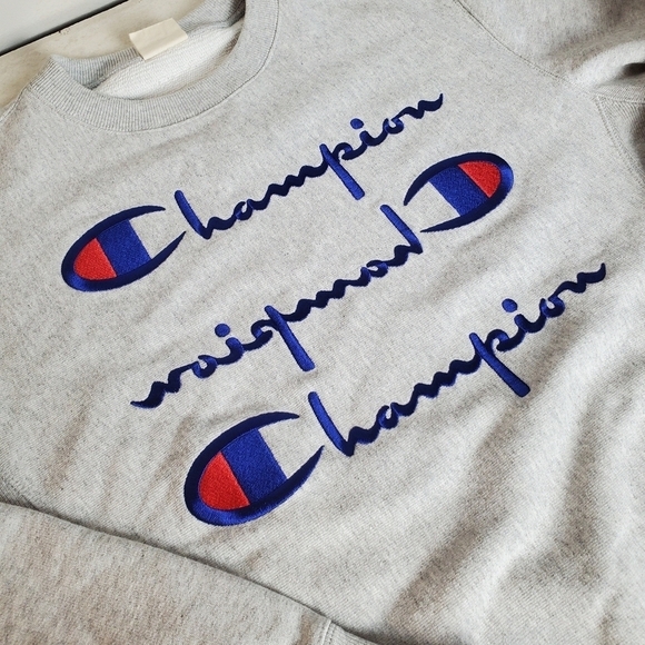 Champion Reverse Weave Mens Large Sweatshirt Warm up Jumper Gray 3 Logo - Picture 9 of 12